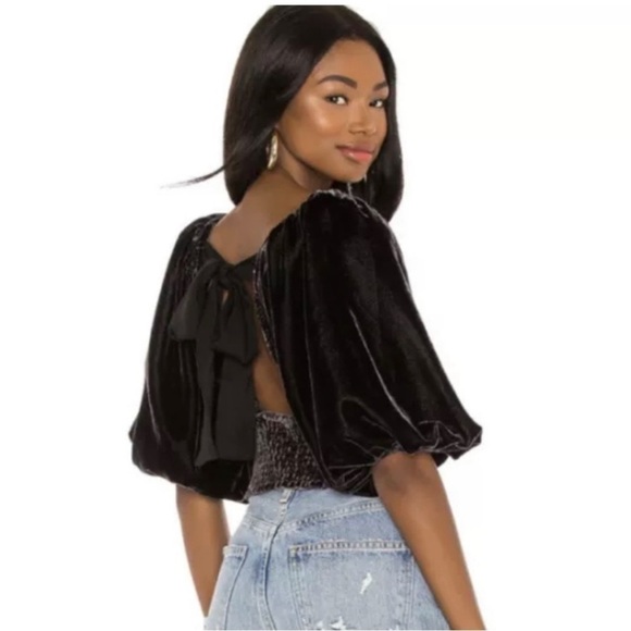 Free People Marie Velvet Open Back Crop Top Black - Picture 14 of 15